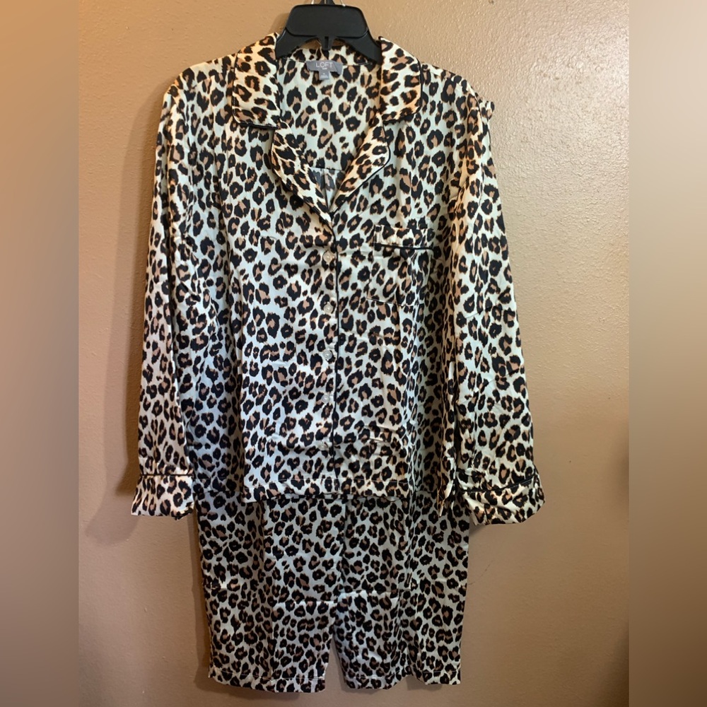 LOFT Leopard Satin Notch Collar Pajama Set - L & XL NWT